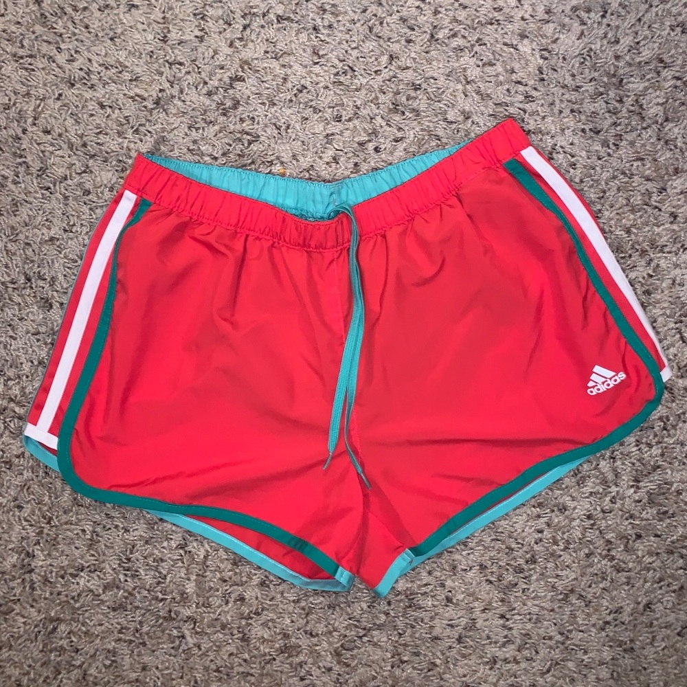 Adidas Climate Womens red athletic shorts